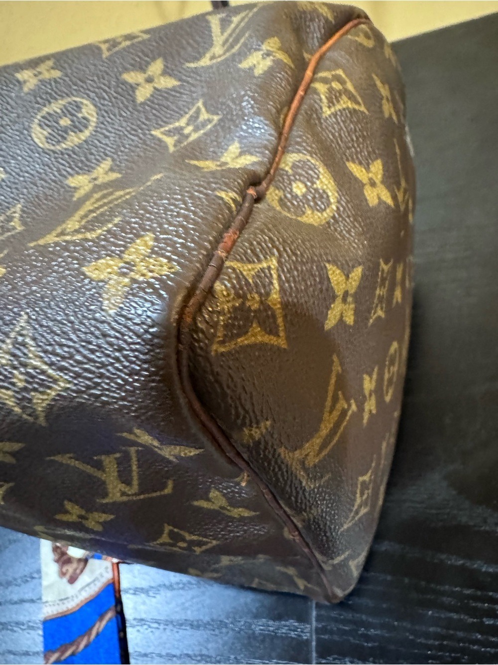 Louis Vuitton Speedy 30 Monogram Satchel with Blue & Cream Scarf COA - Picture 10 of 16